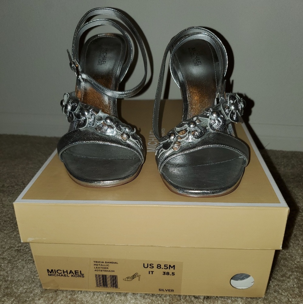 Michael Kors silver Strappy Heels 8.5
